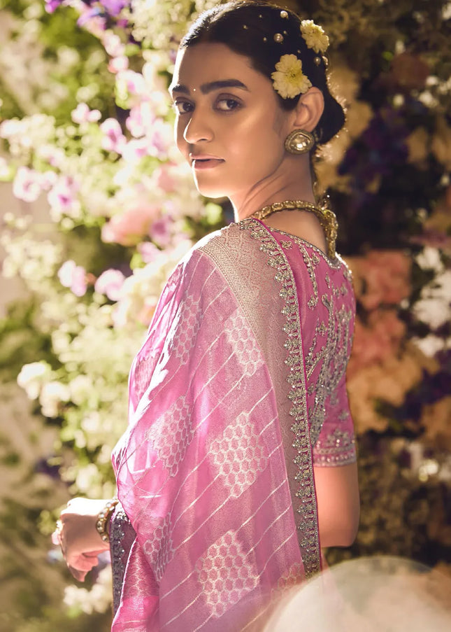 Pink Embroidered Wedding Saree