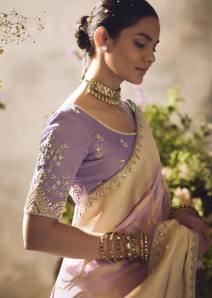 Lavender Embroidered Wedding Saree