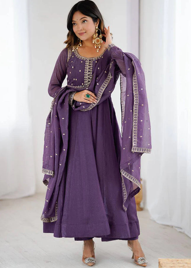 Dusty Mauve Embroidered Anarkali