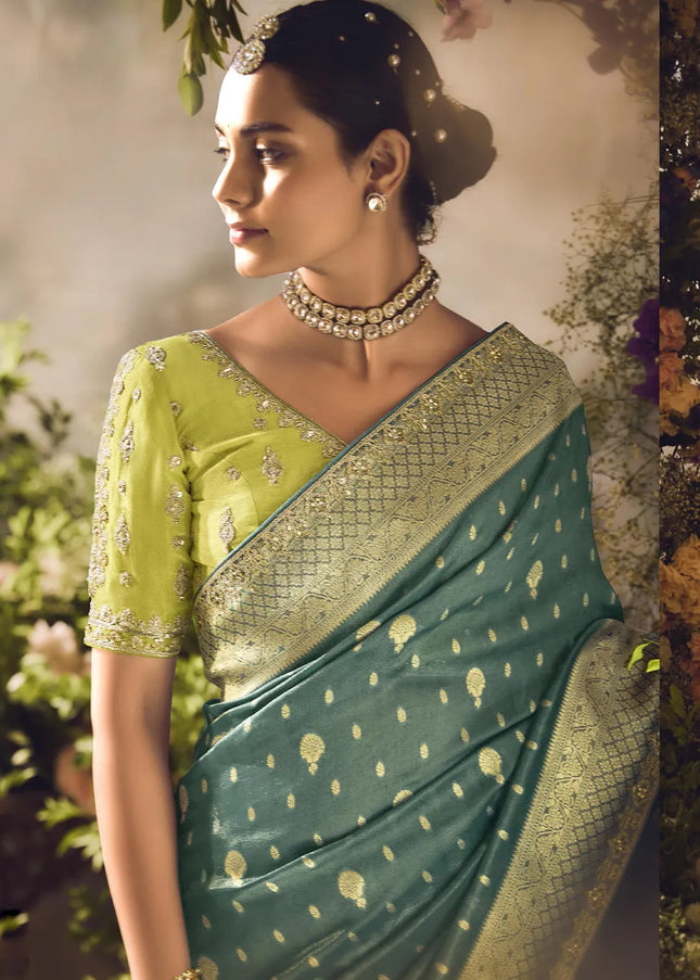 Green Embroidered Wedding Saree
