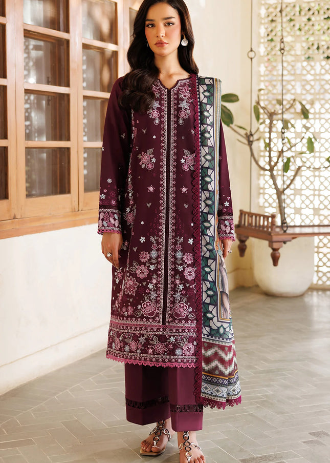 Farasha | Summer Weaves Embroidered Lawn'25 - Burgandy Rush