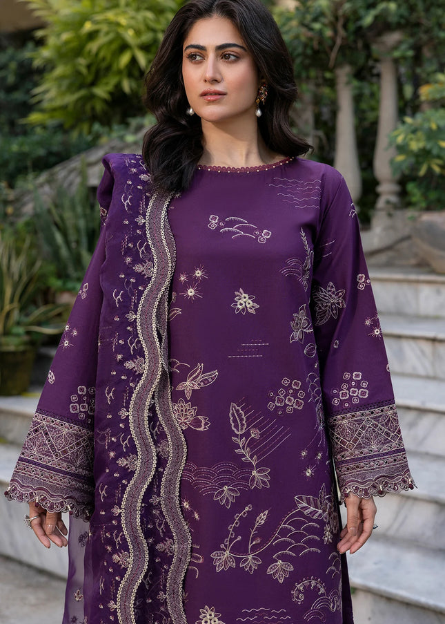 Farasha | Summer Weaves Embroidered Lawn'25 - Raven Plum