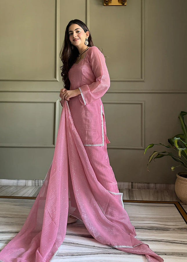 Pink Embroidered Pant Style Suit