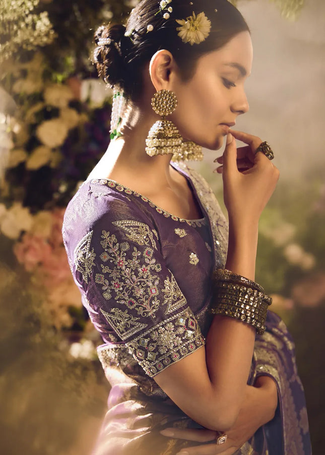 Purple Embroidered Wedding Saree