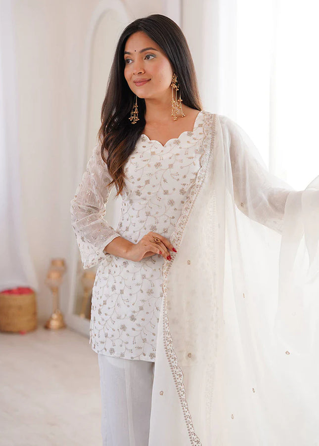 Offwhite Embroidered Palazzo Suit