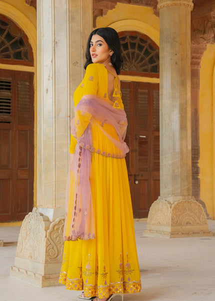 Yellow Embroidered Anarkali Gown