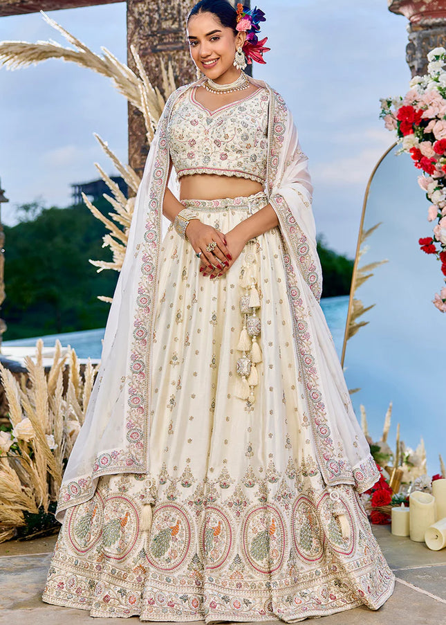 Cream Embroidered Lehenga Choli