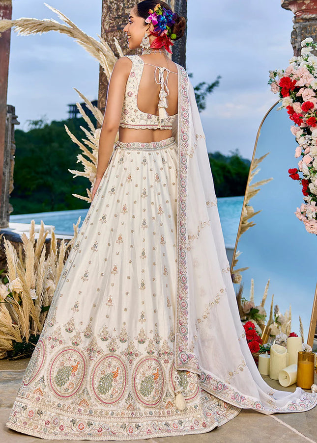 Cream Embroidered Lehenga Choli