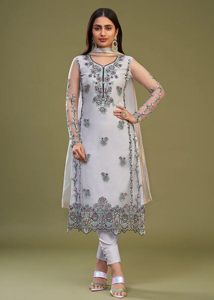 Lavender Multi Embroidered Pant Style Suit