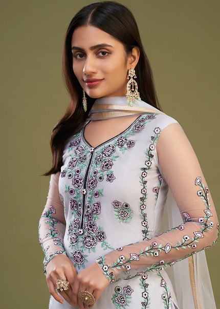 Lavender Multi Embroidered Pant Style Suit