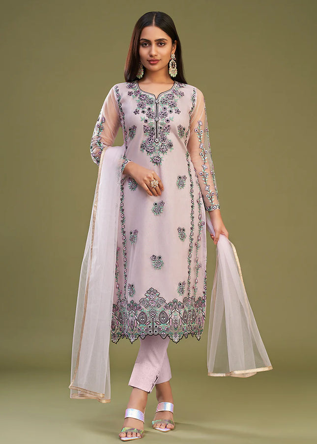 Pink Multi Embroidered Pant Style Suit