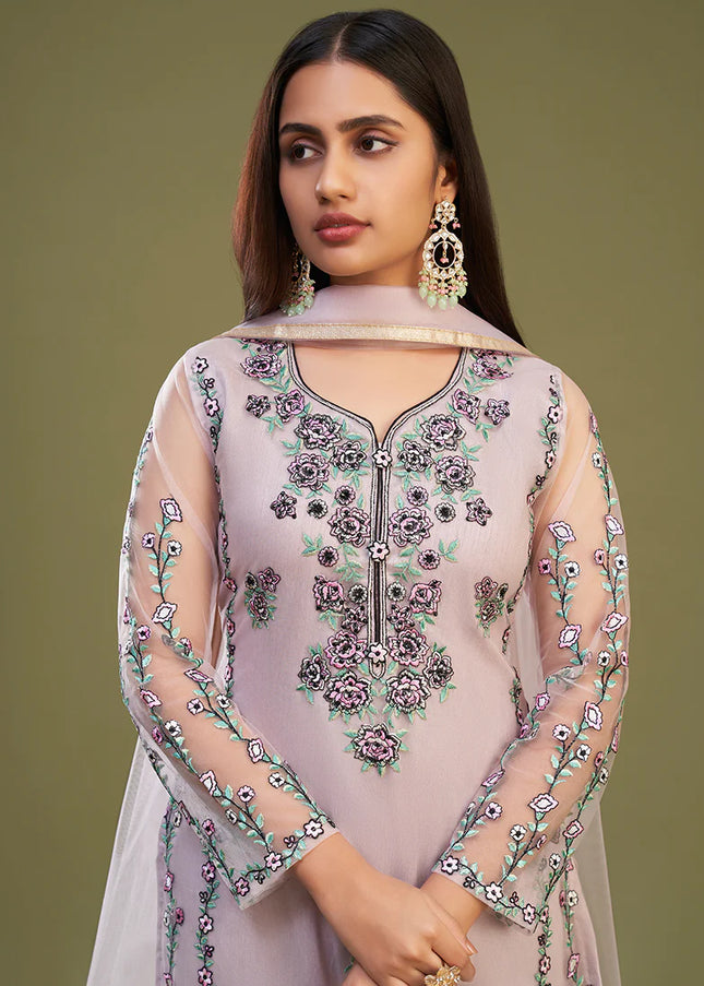 Pink Multi Embroidered Pant Style Suit