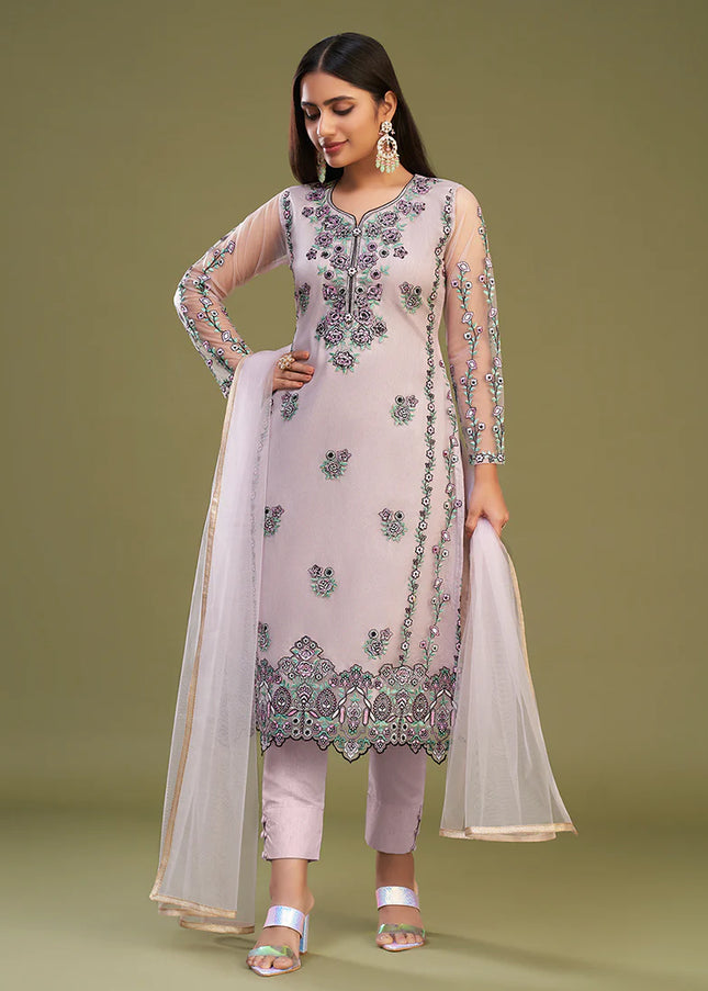 Pink Multi Embroidered Pant Style Suit