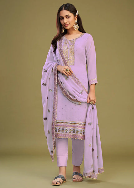 Lavender Embroidered Pant Style Suit