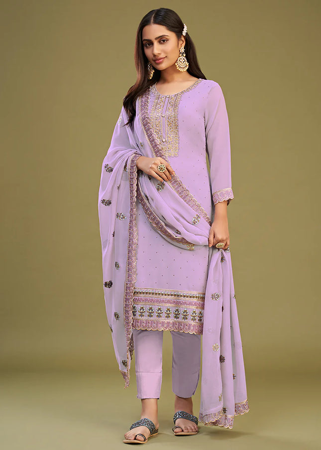 Lavender Embroidered Pant Style Suit