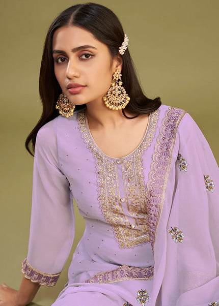 Lavender Embroidered Pant Style Suit