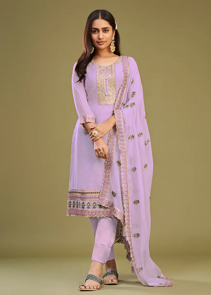 Lavender Embroidered Pant Style Suit