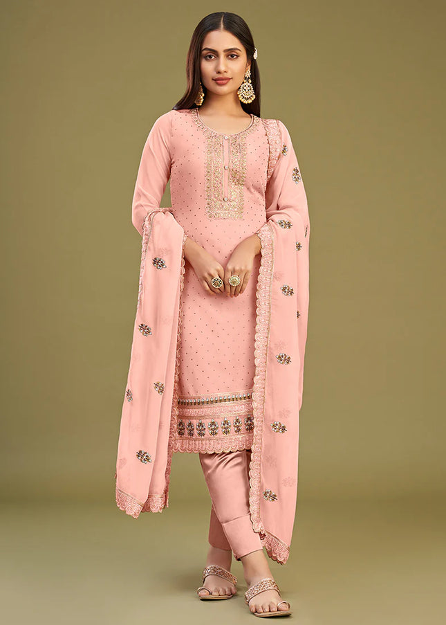 Pink Embroidered Pant Style Suit