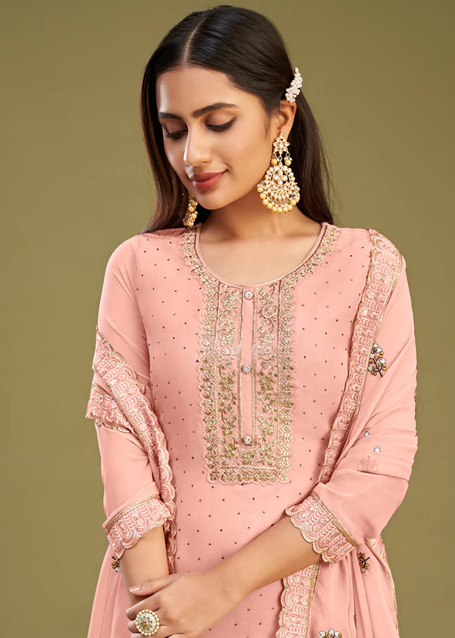 Pink Embroidered Pant Style Suit