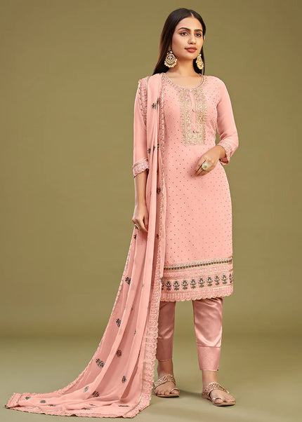 Pink Embroidered Pant Style Suit