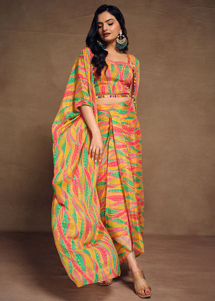 Yellow Multicolor Printed and Embroidered Co-Ord Set