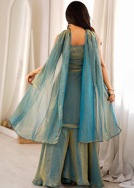 Blue Embroidered Sharara Suit