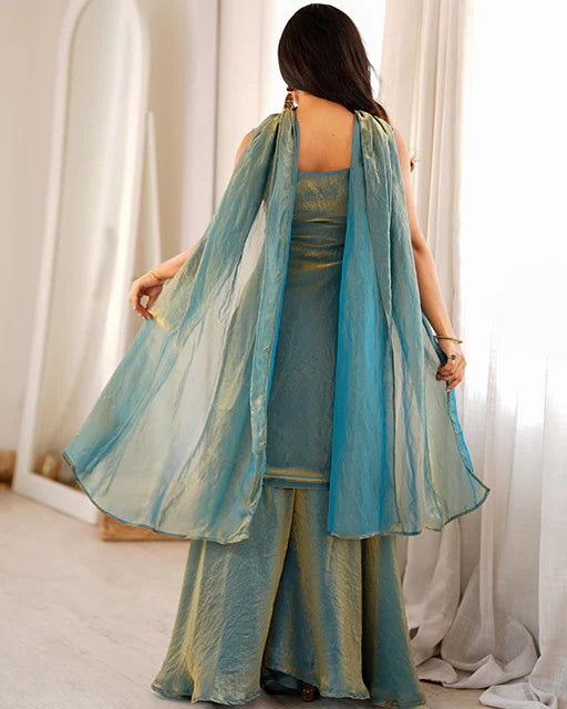 Blue Embroidered Sharara Suit