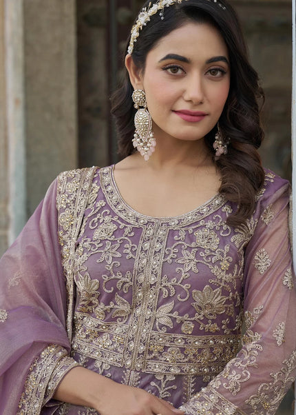 Lavender Embroidered Pant Style Anarkali