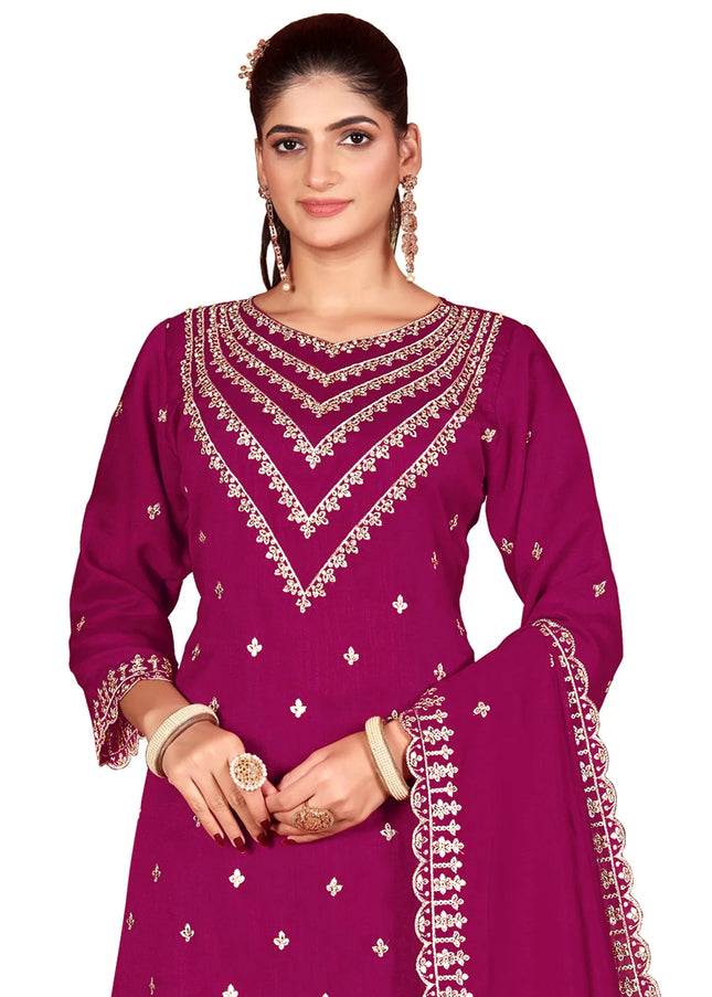 Pink Embroidered Palazzo Suit
