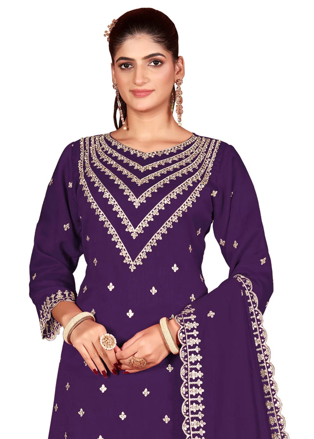 Purple Embroidered Palazzo Suit