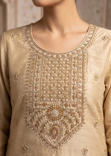 Beige Embroidered Sharara Suit