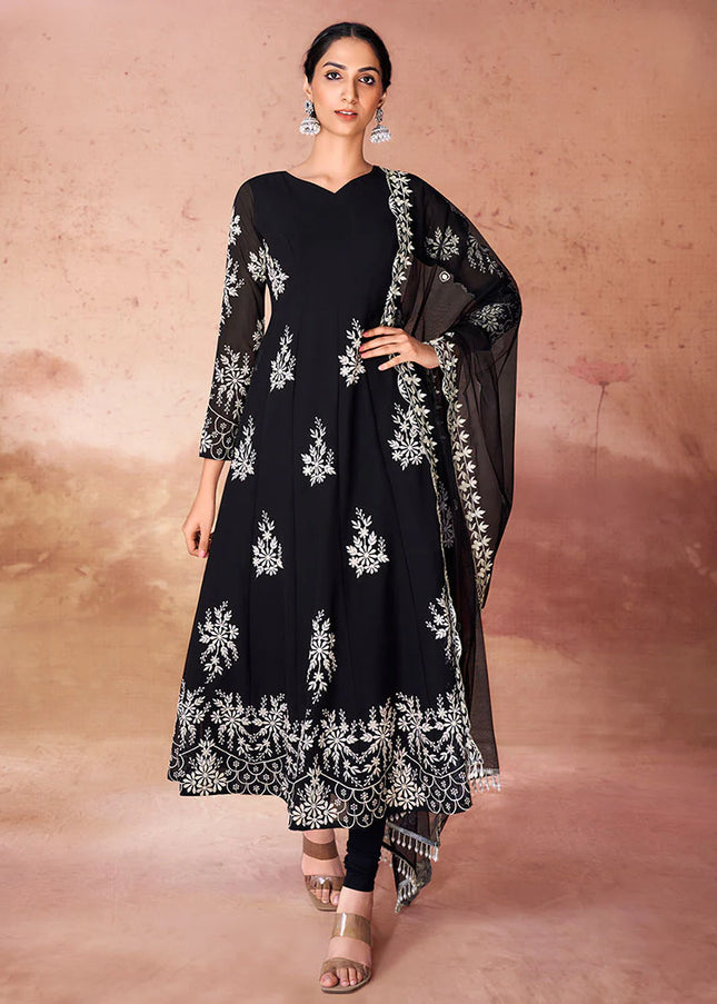 Black Embroidered Churidar suit