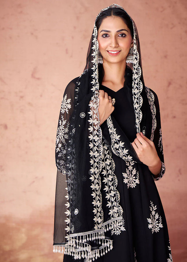 Black Embroidered Churidar suit