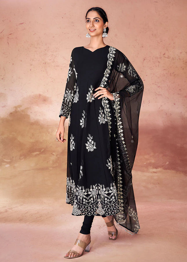 Black Embroidered Churidar suit