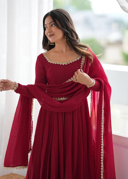 Maroon Embroidered Anarkali