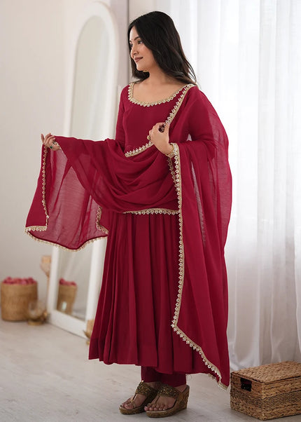 Maroon Embroidered Anarkali