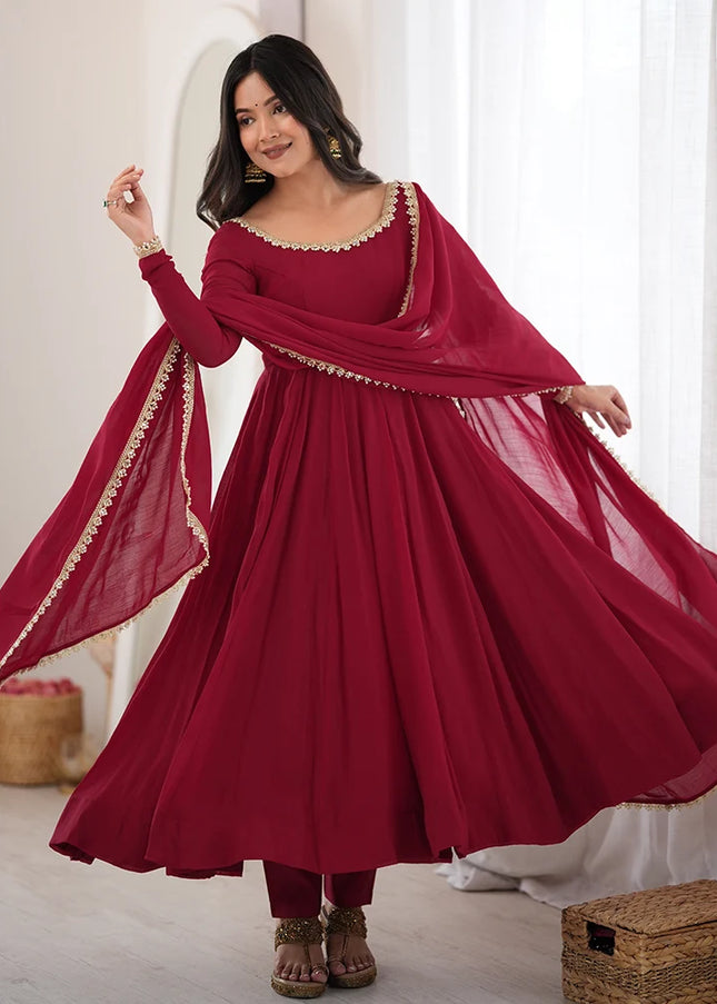 Maroon Embroidered Anarkali