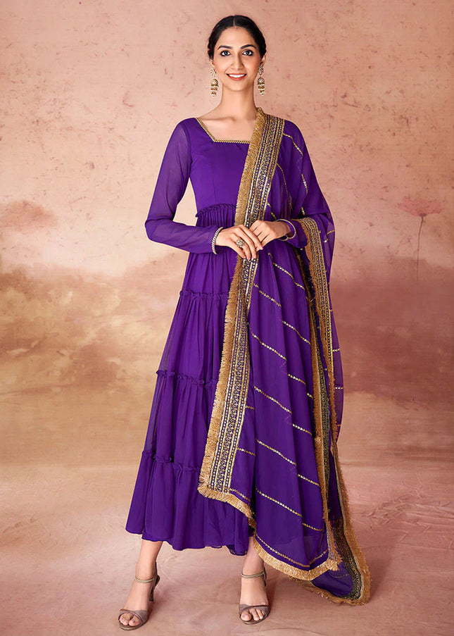 Blue Embroidered Anarkali Gown