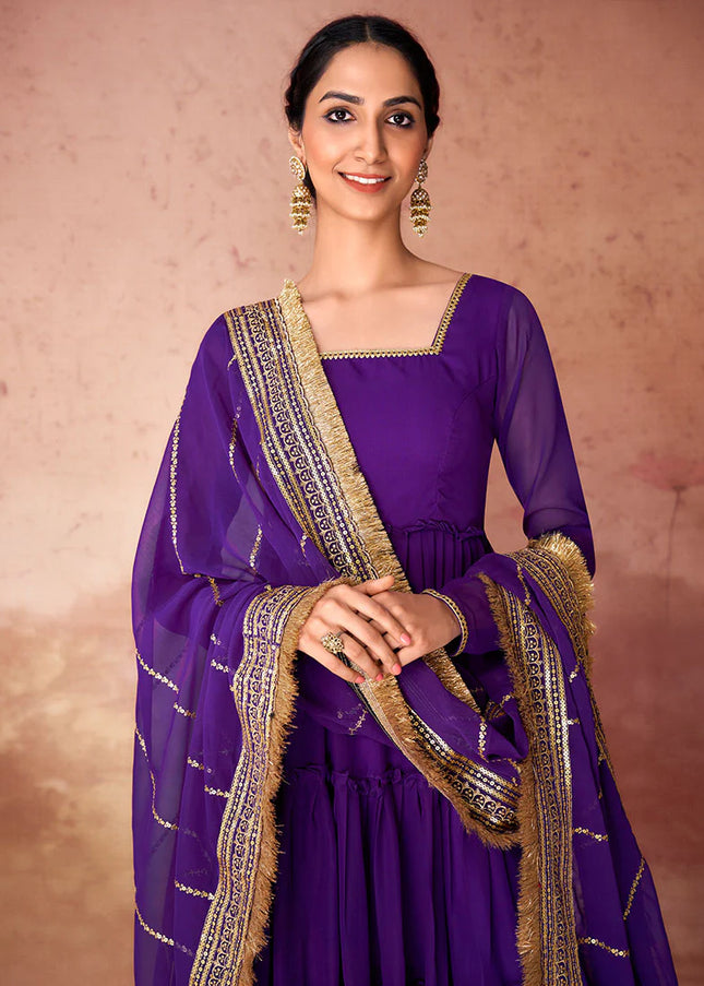 Blue Embroidered Anarkali Gown