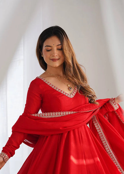 Red Embroidered Anarkali