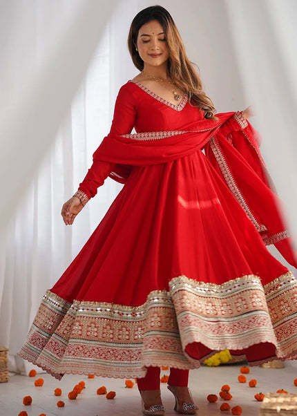 Red Embroidered Anarkali
