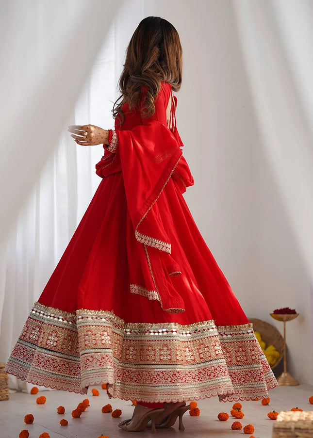 Red Embroidered Anarkali