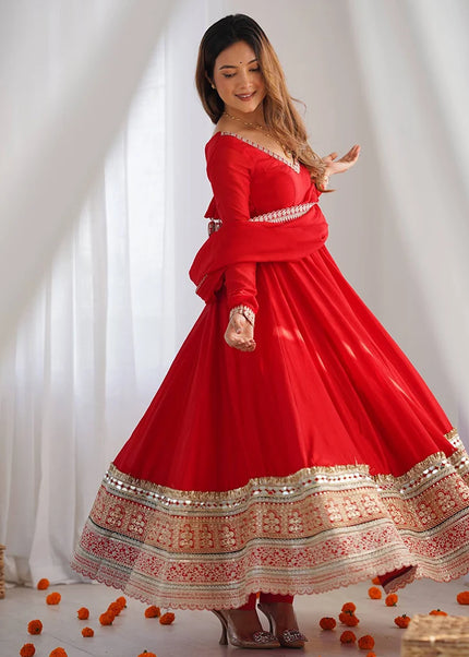 Red Embroidered Anarkali