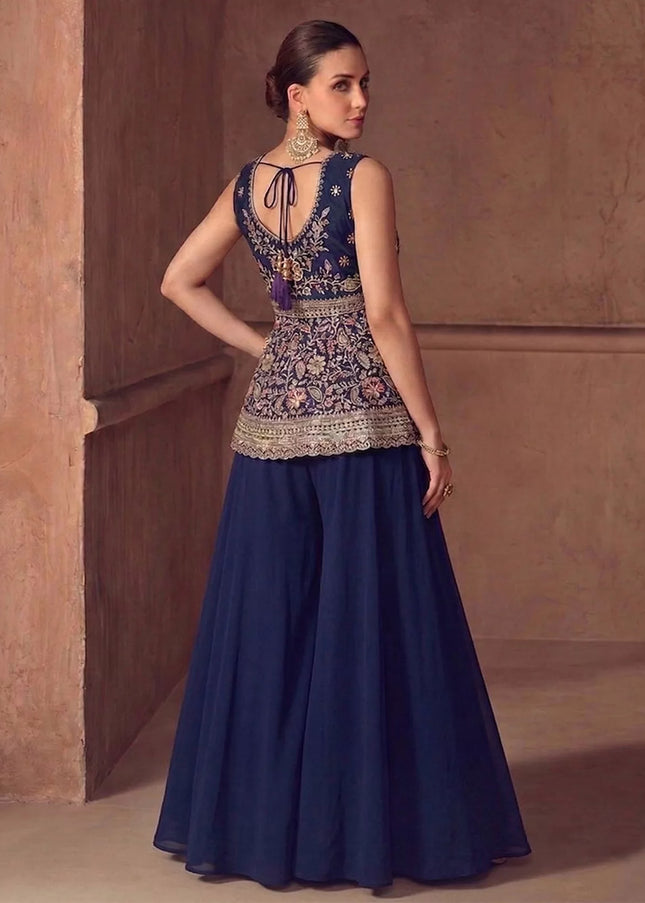Purple Embroidered Sharara Suit