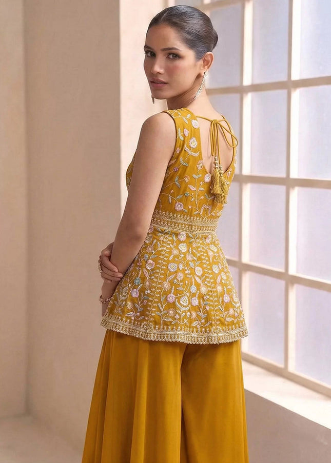 Yellow Embroidered Sharara Suit