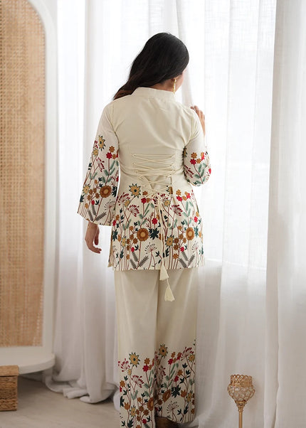 Offwhite Floral Printed Pant Style Suit