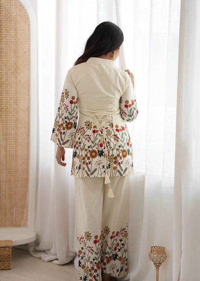 Offwhite Floral Printed Pant Style Suit