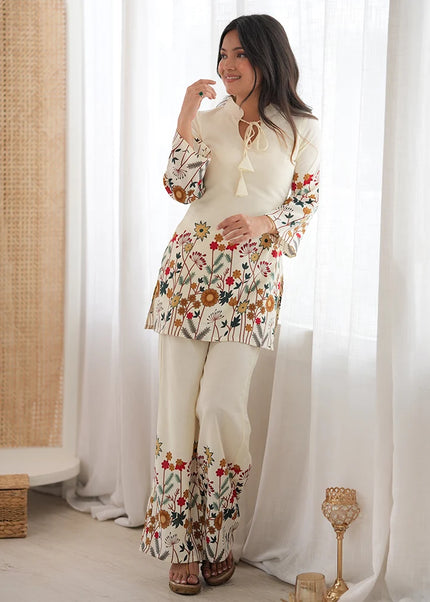 Offwhite Floral Printed Pant Style Suit