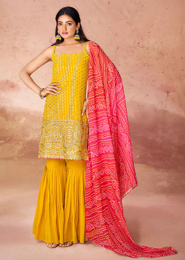 Yellow Embroidered Gharara Suit