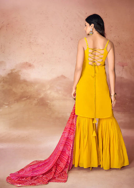 Yellow Embroidered Gharara Suit